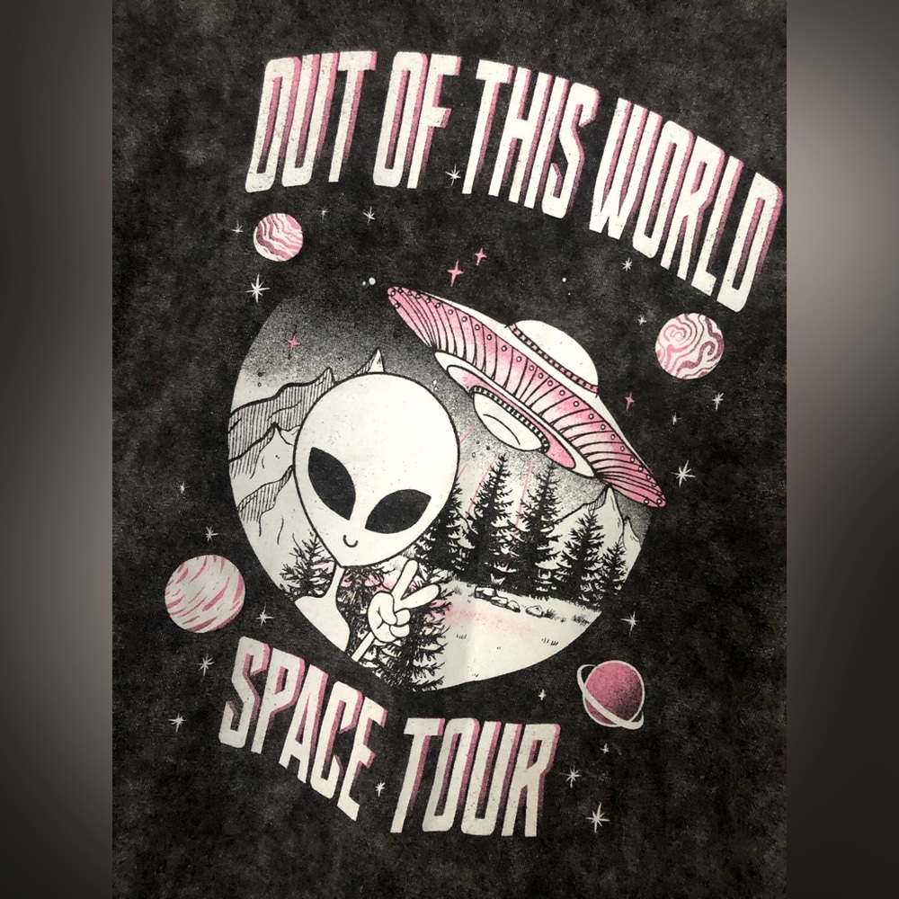 Vintage black graphic tee, women’s size Large, space